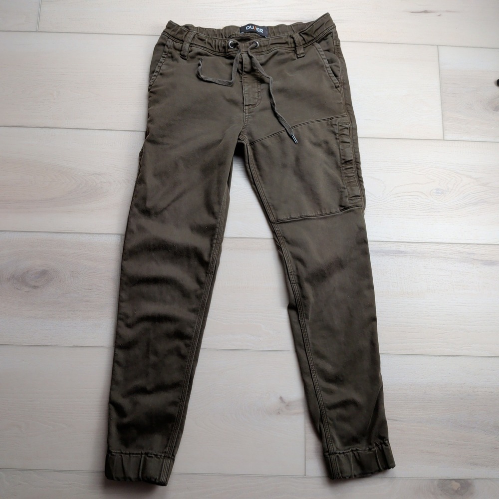 DU/ER No Sweat Slim Jogger Olive Green Mens 30x29 Performance Pants Drawstrings